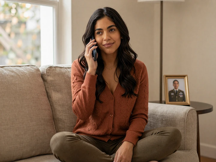 Dating a military man long distance - Elena listening to a voice memo from her deployed partner on a quiet afternoon